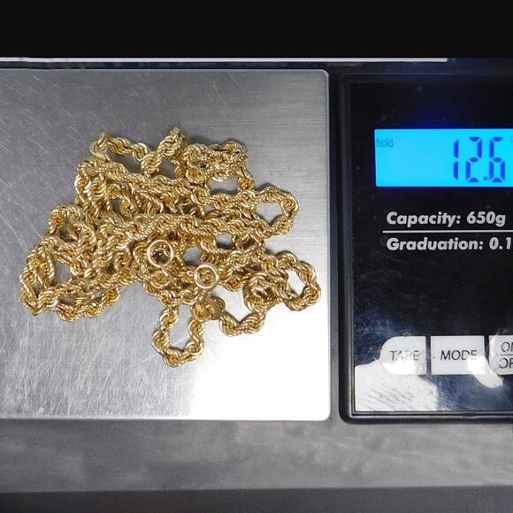 Real 10K Gold Rope Chain Necklace Long 30 inch, 3 mm – 12.6 grams, Stamped 10K - Picture 5 of 5
